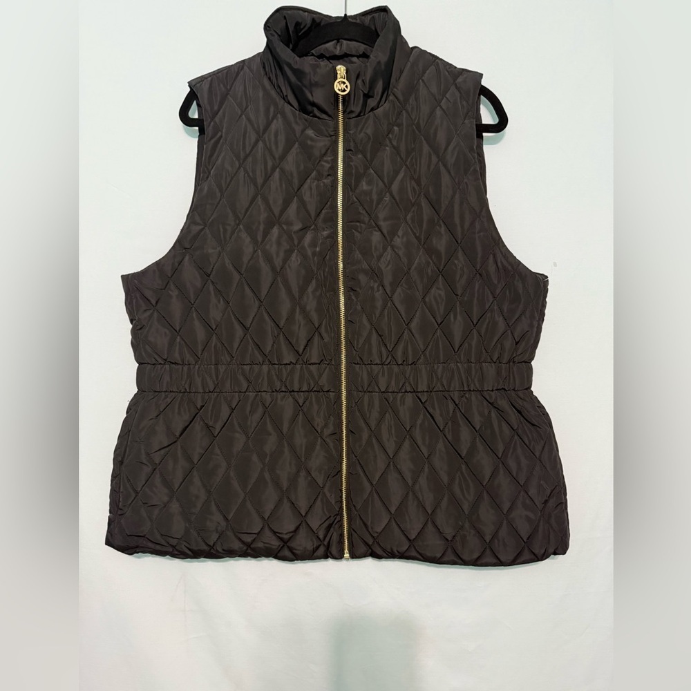 Michael Kors Black Quilted Vest with Gold Accents